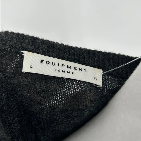 Equipment Charcoal V-Neck Sweater Ribbed Cuff Long Length Spft Sweater Sz L - Picture 2 of 10